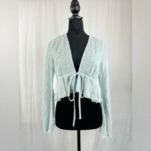 NWT Bell Sleeve Tie Front Glitter Peplum Top Size Medium